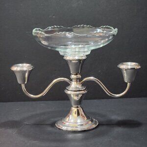 Sterling Frank M. Whiting Triple Candelabra With Glass Dish